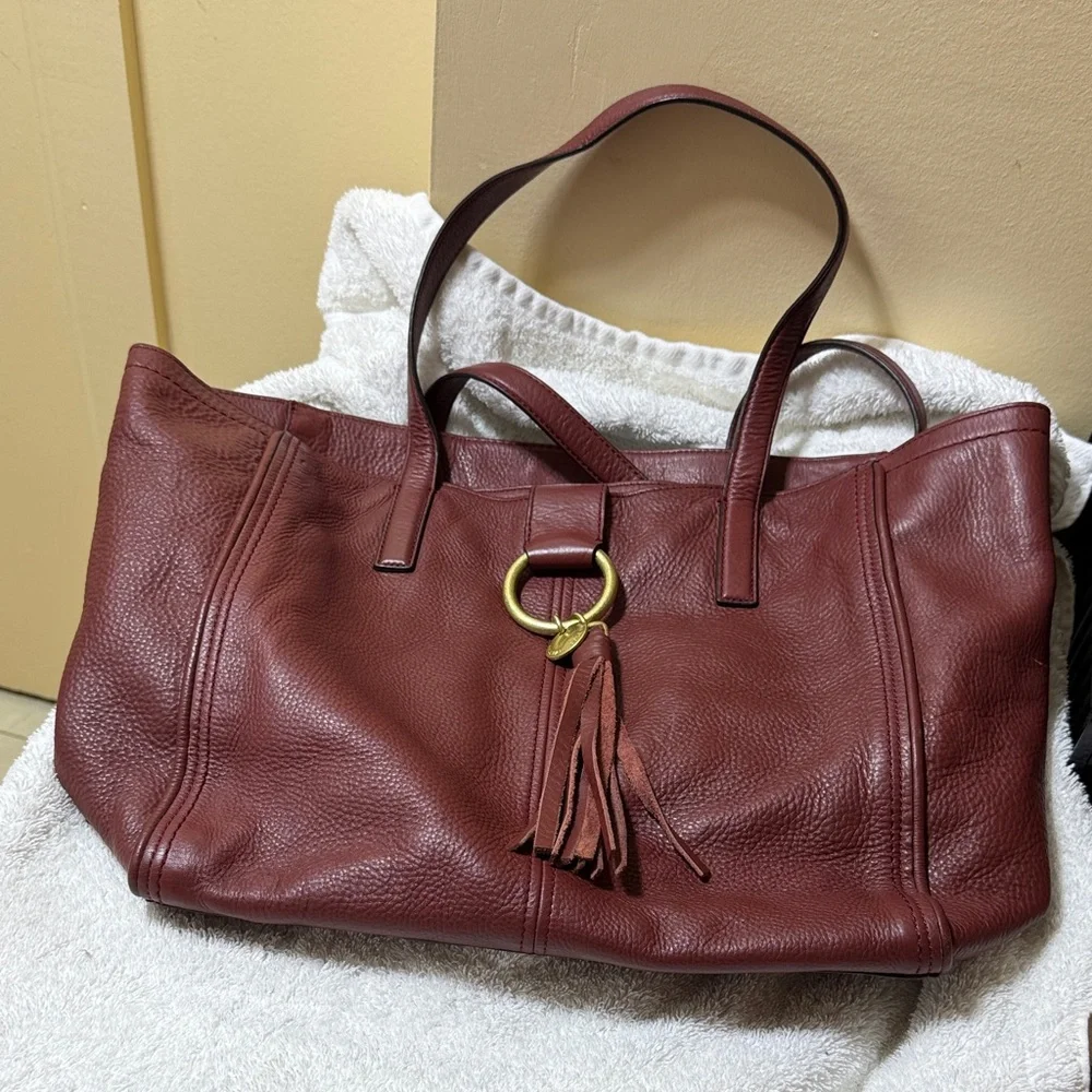 Cole Haan Burgundy Leather Tote with Tassel - Picture 1 of 14